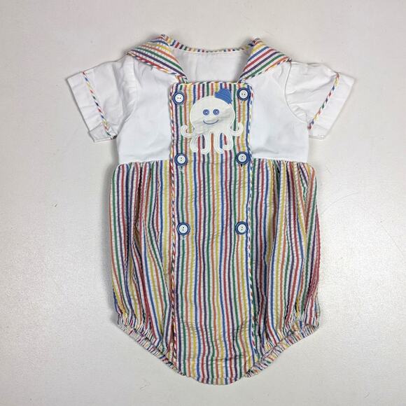 Beaux Et Belles Bubble Romper Boys 2 Rainbow Stripe Octopus Boutique Seersucker - Picture 1 of 5